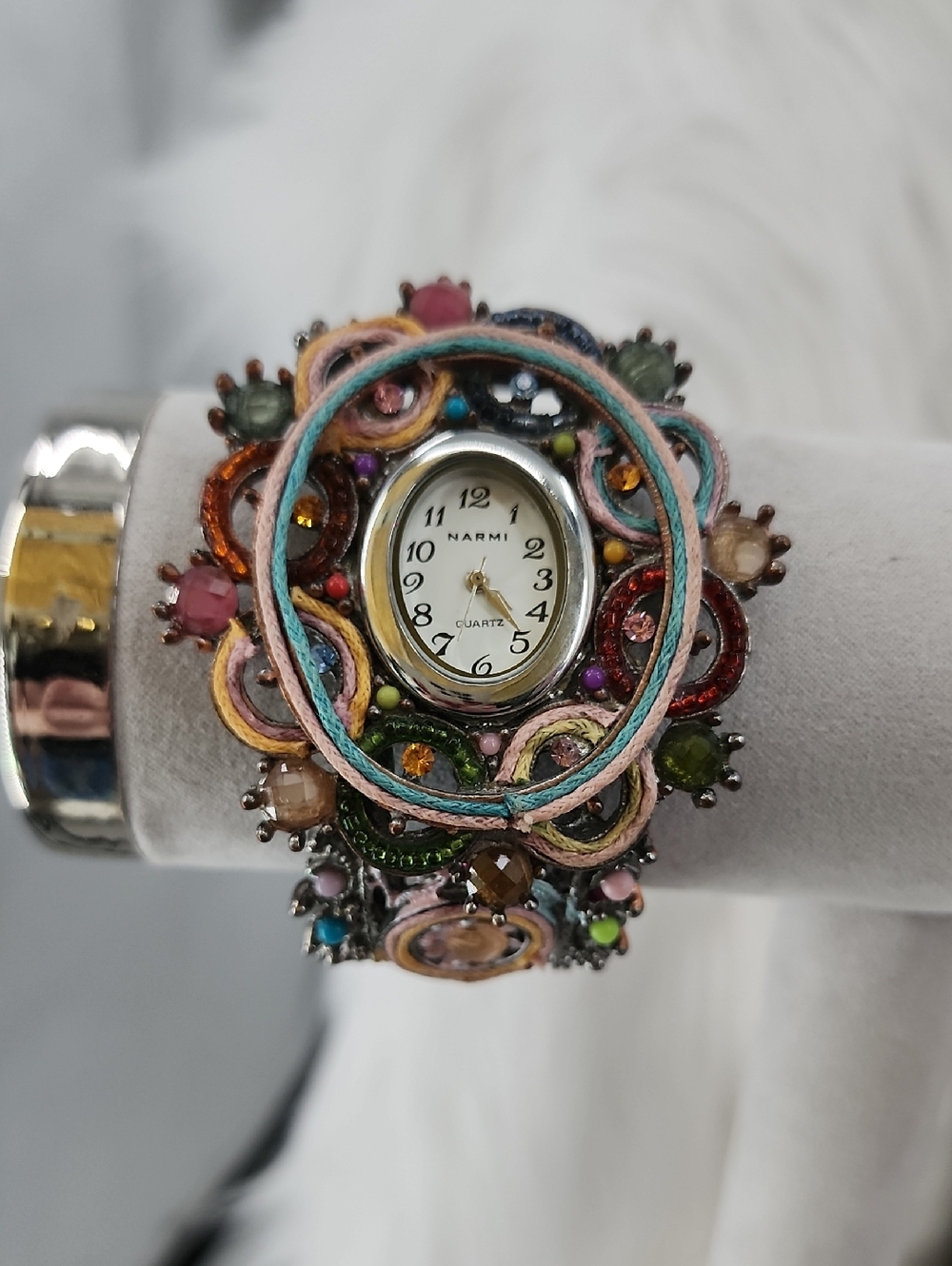 Narmi Colorful Beaded Floral Bracelet Watch - Multicolor, Needs Battery Put In - Picture 2 of 7